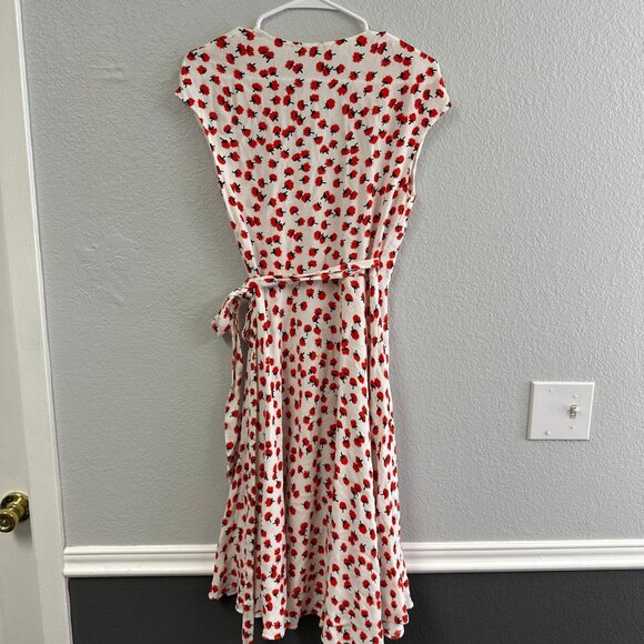 Diane Von Furstenberg Goldie Dandelion Red Floral Wrap Dress Size 2 Viscose - Picture 4 of 7